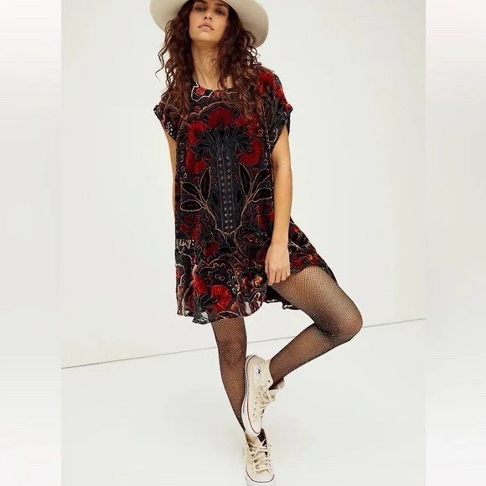 Free People Strawberry Fields Velvet Mini Dress New Medium